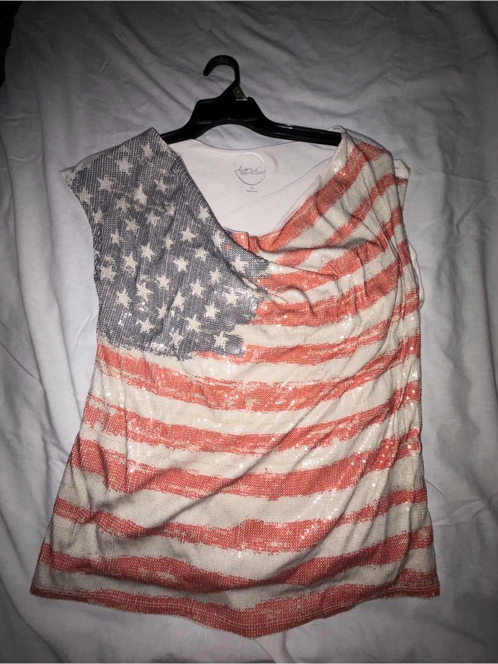 INC International Concepts Sequin Flag Tank Top - Red & White